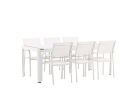 ebuy24 Togo tuinmeubelset tafel 100x200cm wit, 6 stoelen Santorini wit.