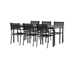 ebuy24 Modena tuinmeubelset tafel 200x100cm, 6 stoelen Copacabana, zwart,zwart.