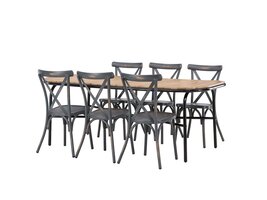 ebuy24 Holmbeck tuinmeubelset tafel 90x200cm naturel, 6 stoelen Peking donkergrijs.