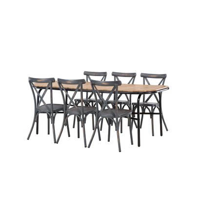 ebuy24 Holmbeck tuinmeubelset tafel 90x200cm naturel, 6 stoelen Peking donkergrijs.