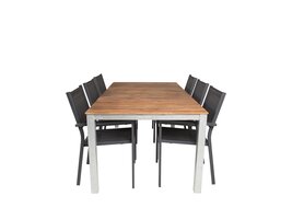 ebuy24 Zenia tuinmeubelset tafel 200x100cm, 6 stoelen Copacabana, naturel,zwart.