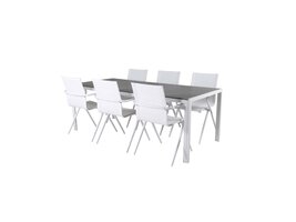 ebuy24 Break tuinmeubelset tafel 90x205cm grijs, 6 stoelen Alina wit.