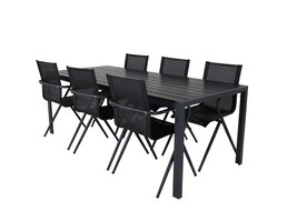 ebuy24 Break tuinmeubelset tafel 90x205cm zwart, 6 stoelen Alina zwart.