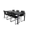 ebuy24 Break tuinmeubelset tafel 90x205cm zwart, 6 stoelen Lindos zwart.