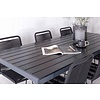 ebuy24 Break tuinmeubelset tafel 90x205cm zwart, 6 stoelen Lindos zwart.
