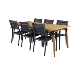 ebuy24 Julian tuinmeubelset tafel 210x100cm, 6 stoelen Copacabana, naturel,zwart.