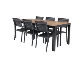 ebuy24 Bois tuinmeubelset tafel 90x205cm naturel, 6 stoelen Copacabana zwart.
