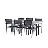 ebuy24 Garcia tuinmeubelset tafel 100x200cm grijs, 6 stoelen Copacabana zwart.