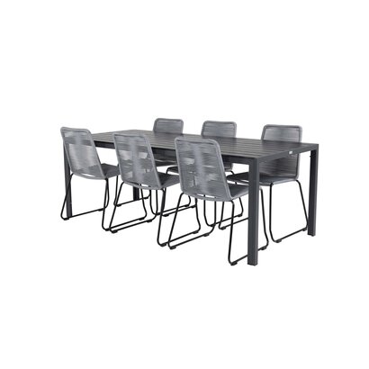 ebuy24 Break tuinmeubelset tafel 90x205cm zwart, 6 stoelen Lindos grijs.