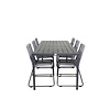 ebuy24 Break tuinmeubelset tafel 90x205cm zwart, 6 stoelen Lindos grijs.