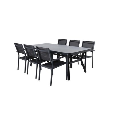 ebuy24 Virya tuinmeubelset tafel 100x200cm zwart, 6 stoelen Copacabana zwart.