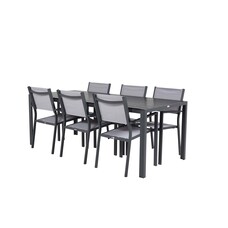 ebuy24 Break tuinmeubelset tafel 90x205cm zwart, 6 stoelen Copacabana grijs.