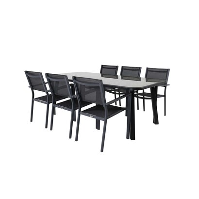 ebuy24 Paola tuinmeubelset tafel 100x200cm zwart, 6 stoelen Copacabana zwart.