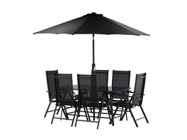 ebuy24 Brekki tuinmeubelset tafel 90x150cm zwart, 6 stoelen zwart.