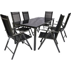 ebuy24 Dora tuinmeubelset 80x190cm tafel, 6 stoel zwart,antraciet.
