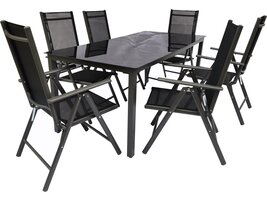 ebuy24 Dora tuinmeubelset 80x190cm tafel, 6 stoel zwart,antraciet.