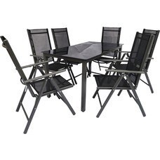 ebuy24 Dora tuinmeubelset 80x140cm tafel, 6 stoel zwart,antraciet.