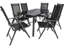 ebuy24 Dora tuinmeubelset 80x140cm tafel, 6 stoel zwart,antraciet.