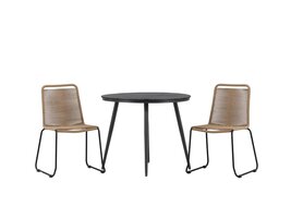 ebuy24 Break tuinmeubelset tafel 90x90cm, 2 stoelen Lindos, zwart,bruin.