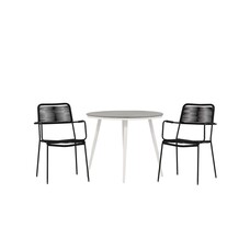 ebuy24 Break tuinmeubelset tafel Ø90cm grijs, 2 stoelen Lindos zwart.