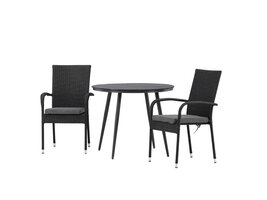 ebuy24 Break tuinmeubelset tafel 90x90cm, 2 stoelen Anna, zwart,zwart.