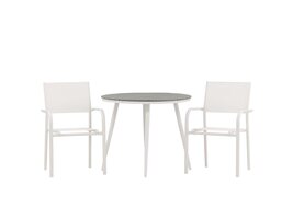 ebuy24 Break tuinmeubelset tafel Ã˜90cm grijs, 2 stoelen Santorini wit.