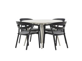 ebuy24 Lina tuinmeubelset tafel 120x120cm, 4 stoelen Wear, beige,zwart.
