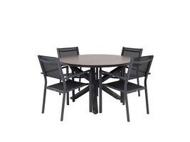 ebuy24 Llama tuinmeubelset tafel 120x120cm, 4 stoelen Copacabana, bruin,zwart.