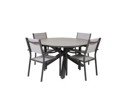ebuy24 Parma tuinmeubelset tafel Ø140cm donkergrijs, 4 stoelen Copacabana grijs.