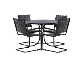 ebuy24 Holmsund tuinmeubelset tafel Ø100cm zwart, 4 stoelen zwart.
