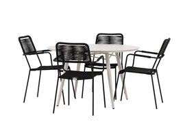 ebuy24 Lina tuinmeubelset tafel Ø120cm beige, 4 stoelen Lindos zwart.