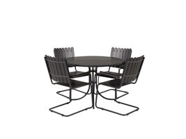ebuy24 Holmsund tuinmeubelset tafel Ø103cm zwart, 4 stoelen zwart.