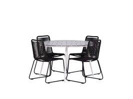 ebuy24 Break tuinmeubelset tafel Ã˜120cm grijs, 4 stoelen Lindos zwart.