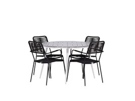 ebuy24 Break tuinmeubelset tafel Ø120cm grijs, 4 stoelen Lindos zwart.