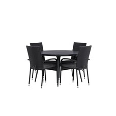 ebuy24 Break tuinmeubelset tafel 120x120cm, 4 stoelen Anna, zwart,zwart.