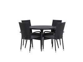 ebuy24 Break tuinmeubelset tafel 120x120cm, 4 stoelen Anna, zwart,zwart.