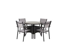 ebuy24 Volta tuinmeubelset tafel 90x90cm, 4 stoelen Copacabana, zwart,grijs.