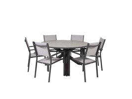 ebuy24 Parma tuinmeubelset tafel Ø140cm donkergrijs, 6 stoelen Copacabana grijs.