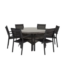 ebuy24 Volta tuinmeubelset tafel 150x150cm, 6 stoelen Copacabana, grijs,zwart.