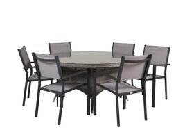 ebuy24 Volta tuinmeubelset tafel 150x150cm, 6 stoelen Copacabana, grijs,grijs.