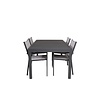 ebuy24 Marbella tuinmeubelset tafel 160x100cm, 4 stoelen Copacabana, zwart,grijs.
