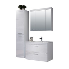 ebuy24 Devon badkamer B met spiegelkast wit, wit hoogglans.