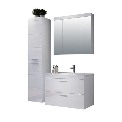 ebuy24 Devon badkamer B met spiegelkast wit, wit hoogglans.