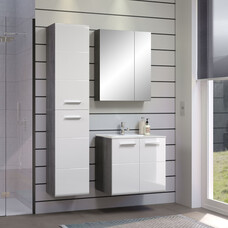 ebuy24 Riva badkamer B met spiegelkast decor rookzilver, wit hoogglans.
