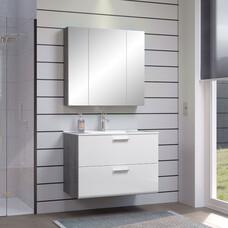 ebuy24 Riva badkamer F met spiegelkast decor rookzilver, wit hoogglans.
