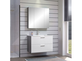 TEST Riva badkamer F met spiegelkast decor rookzilver, wit hoogglans.