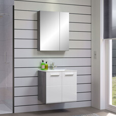 ebuy24 Riva badkamer C met spiegelkast decor rookzilver, wit hoogglans.