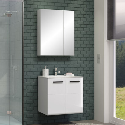 ebuy24 Riva badkamer C met spiegelkast wit, wit hoogglans.