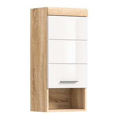 ebuy24 Lambada badkamerkast wandmontage 1 deur, 1 plank hoog glans wit,eik decor.