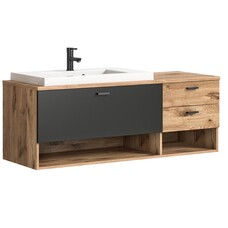 ebuy24 Grado wastafel 140cm 3 laden, 2 planken eik decor,mat grijs.